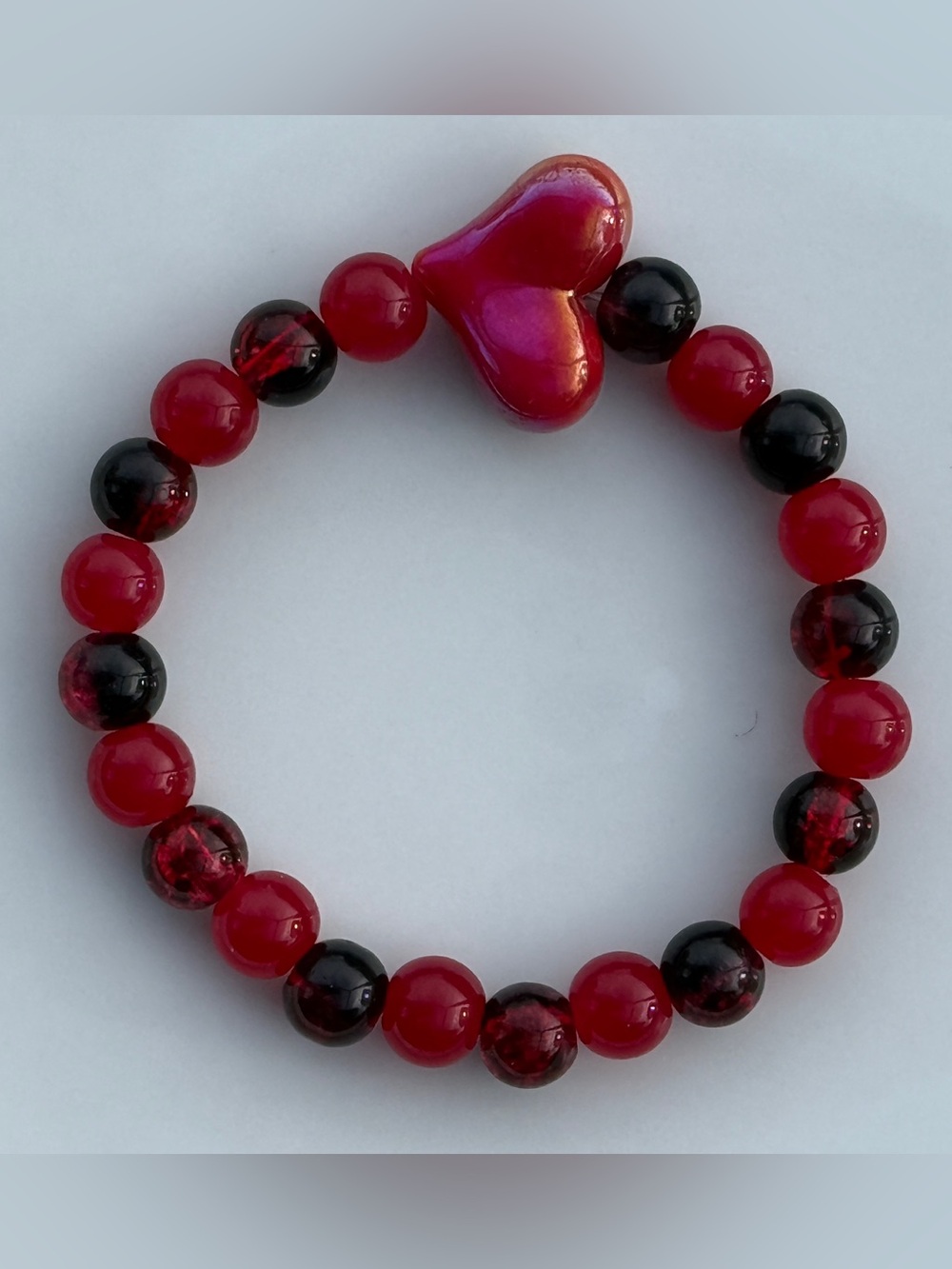 Coquette Red Heart Beaded Bracelet Gameday Black New BTJ - Picture 3 of 4